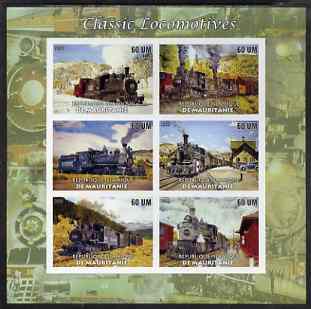 Mauritania 2003 Classic Locomotives imperf sheetlet containing 6 values unmounted mint, stamps on , stamps on  stamps on railways