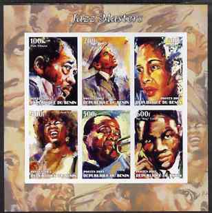Benin 2003 Jazz Masters #2 (Duke Ellington, Sinatra, Billie H, Sarah Vaughan, Louis & Nat Cole) imperf sheetlet containing 6 values unmounted mint, stamps on music, stamps on entertainments, stamps on jazz, stamps on masonics, stamps on masonry