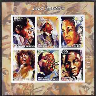 Benin 2003 Jazz Masters #2 (Duke Ellington, Sinatra, Billie H, Sarah Vaughan, Louis & Nat Cole) imperf sheetlet containing 6 values unmounted mint, stamps on , stamps on  stamps on music, stamps on  stamps on entertainments, stamps on  stamps on jazz, stamps on  stamps on masonics, stamps on  stamps on masonry