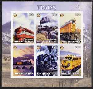 Benin 2003 Old Trains #1 imperf sheetlet containing set of 6 values each with Rotary Logo, unmounted mint, stamps on railways, stamps on rotary