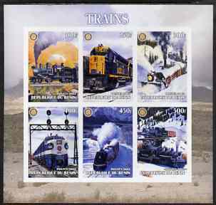 Benin 2003 Old Trains #2 imperf sheetlet containing set of 6 values each with Rotary Logo, unmounted mint, stamps on railways, stamps on rotary
