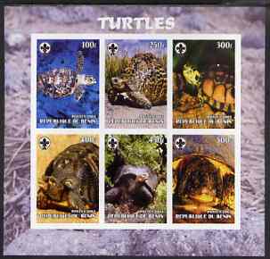 Benin 2003 Turtles #2 imperf sheetlet containing 6 values each with Scouts Logo, unmounted mint, stamps on , stamps on  stamps on scouts, stamps on  stamps on reptiles, stamps on  stamps on turtles, stamps on  stamps on tortoises