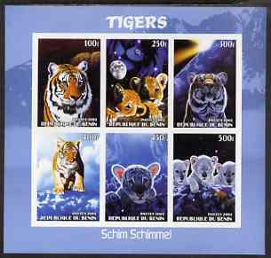 Benin 2003 Tigers #1 imperf sheetlet containing 6 values unmounted mint, stamps on , stamps on  stamps on animals, stamps on  stamps on cats, stamps on  stamps on tigers