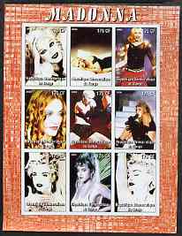 Congo 2005 Madonna #1 imperf sheetlet containing set of 9 values unmounted mint, stamps on , stamps on  stamps on personalities, stamps on  stamps on films, stamps on  stamps on cinema, stamps on  stamps on entertainments, stamps on  stamps on movies, stamps on  stamps on madonna, stamps on  stamps on women