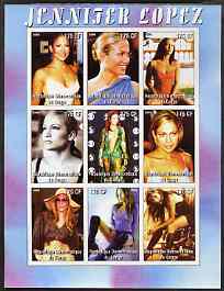Congo 2005 Jennifer Lopez #1 imperf sheetlet containing 9 values unmounted mint, stamps on personalities, stamps on entertainments, stamps on films, stamps on cinema, stamps on women
