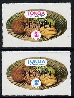Tonga 1978 Mixed Fruit high value self-adhesive defs (T$2 & T$3) each optd SPECIMEN, as SG 689a & b unmounted mint*, stamps on fruit, stamps on self adhesive, stamps on bananas