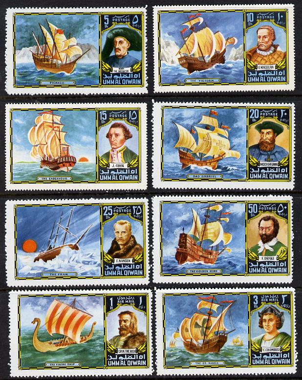 Umm Al Qiwain 1972 Navigators & Ships set of 8 (MI 832-39A) unmounted mint, stamps on , stamps on  stamps on personalities   ships    explorers