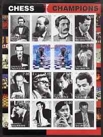 Tadjikistan 2000 Chess Champions imperf sheetlet containing set of 16 values unmounted mint, stamps on , stamps on  stamps on chess