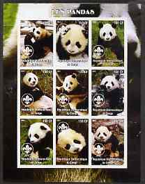 Congo 2004 Pandas imperf sheetlet containing 9 values each with Scout Logo unmounted mint, stamps on , stamps on  stamps on animals, stamps on  stamps on bears, stamps on  stamps on pandas, stamps on  stamps on scouts