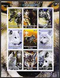 Congo 2004 Wolves imperf sheetlet containing 9 values each with Scout Logo unmounted mint, stamps on animals, stamps on dogs, stamps on wolves, stamps on scouts