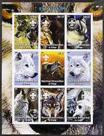 Congo 2004 Wolves imperf sheetlet containing 9 values each with Scout Logo unmounted mint, stamps on , stamps on  stamps on animals, stamps on  stamps on dogs, stamps on  stamps on wolves, stamps on  stamps on scouts