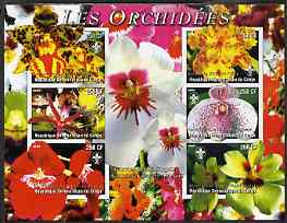 Congo 2004 Orchids imperf sheetlet containing 6 values each with Scout Logo, unmounted mint, stamps on flowers, stamps on orchids, stamps on scouts, stamps on 