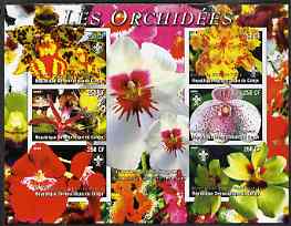 Congo 2004 Orchids imperf sheetlet containing 6 values each with Scout Logo, unmounted mint, stamps on , stamps on  stamps on flowers, stamps on  stamps on orchids, stamps on  stamps on scouts, stamps on  stamps on 