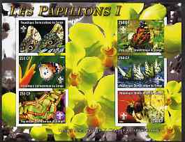 Congo 2004 Butterflies #1 imperf sheetlet containing 6 values, each with Scout Logo unmounted mint, stamps on flowers, stamps on butterflies, stamps on scouts