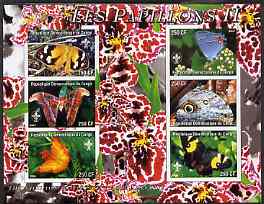 Congo 2004 Butterflies #2 imperf sheetlet containing 6 values, each with Scout Logo unmounted mint, stamps on , stamps on  stamps on flowers, stamps on  stamps on butterflies, stamps on  stamps on scouts