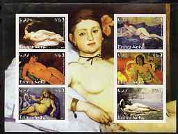 Eritrea 2003 Famous Paintings of Nudes imperf sheetlet containing 6 values unmounted mint (shows works by Cezanne, Gauguin, etc), stamps on arts, stamps on nudes