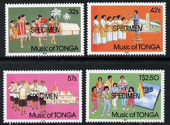 Tonga 1988 Music of Tonga set of 4 opt'd SPECIMEN, as SG 994-97 unmounted mint, stamps on music, stamps on guitar