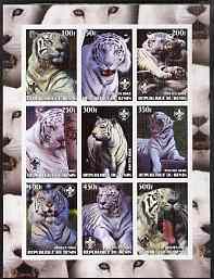 Benin 2003 Tigers #1 imperf sheetlet containing set of 9 values each with Scouts Logo unmounted mint, stamps on , stamps on  stamps on animals, stamps on  stamps on scouts, stamps on  stamps on cats, stamps on  stamps on tigers