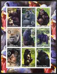 Eritrea 2003 Gorillas imperf sheetlet containing set of 9 values each with Rotary Logo unmounted mint, stamps on , stamps on  stamps on animals, stamps on  stamps on rotary, stamps on  stamps on apes, stamps on  stamps on gorillas