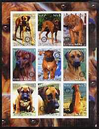 Eritrea 2003 Dogs - Rhodesian Ridgeback imperf sheetlet containing set of 9 values each with Rotary Logo unmounted mint, stamps on , stamps on  stamps on animals, stamps on  stamps on rotary, stamps on  stamps on dogs