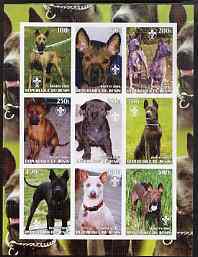 Benin 2003 Dogs #1 - Ridgebacks imperf sheetlet containing set of 9 values each with Scouts Logo unmounted mint, stamps on , stamps on  stamps on animals, stamps on  stamps on scouts, stamps on  stamps on dogs, stamps on  stamps on ridgebacks