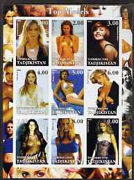 Tadjikistan 2002 Top Models imperf sheetlet containing 9 values unmounted mint, stamps on , stamps on  stamps on personalities, stamps on  stamps on entertainments, stamps on  stamps on fashion, stamps on  stamps on nudes, stamps on  stamps on women