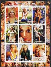 Kyrgyzstan 2002 Britney Spears imperf sheetlet containing 9 values unmounted mint, stamps on personalities, stamps on entertainments, stamps on music, stamps on women, stamps on pops