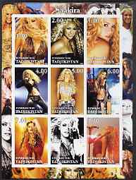 Tadjikistan 2002 Shakira imperf sheetlet containing 9 values unmounted mint, stamps on , stamps on  stamps on entertainments, stamps on  stamps on music, stamps on  stamps on women