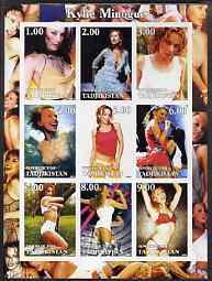 Tadjikistan 2002 Kylie Minogue imperf sheetlet containing 9 values unmounted mint, stamps on , stamps on  stamps on entertainments, stamps on  stamps on music, stamps on  stamps on women, stamps on  stamps on pops