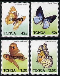 Tonga 1989 Butterflies set of 4 opt'd SPECIMEN unmounted mint, as SG 1036-39, stamps on butterflies