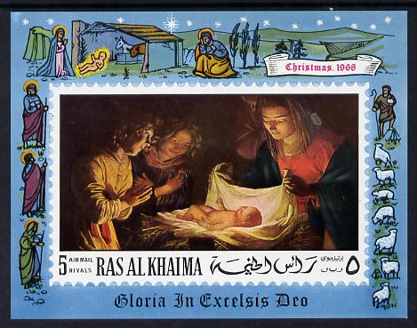 Ras Al Khaima 1968 Christmas Religious Paintings imperf m/sheet unmounted mint (Mi BL 50C) , stamps on arts, stamps on christmas, stamps on religion, stamps on bethlehem