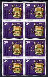 Tokelau 1971 3c Basket unmounted mint block of 8 with major plate scratches. SG 27var, stamps on crafts, stamps on handicrafts, stamps on varieties