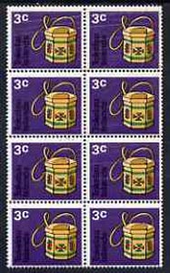 Tokelau 1971 3c Basket unmounted mint block of 8 with major plate scratches. SG 27var