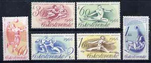 Czechoslovakia 1966 Sports Events (a)European Figure Skating Championships, (b) World Volleyball Championships complete set of 6 unmounted mint, SG 1547-52, stamps on , stamps on  stamps on sport, stamps on  stamps on ice skating, stamps on  stamps on volleyball