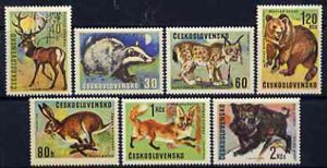 Czechoslovakia 1966 Game Animals set of 7 unmounted mint, SG1612-18, stamps on , stamps on  stamps on animals, stamps on  stamps on badgers, stamps on  stamps on foxes, stamps on  stamps on deer, stamps on  stamps on lynx, stamps on  stamps on cats, stamps on  stamps on hares, stamps on  stamps on bears, stamps on  stamps on boars, stamps on  stamps on hunting