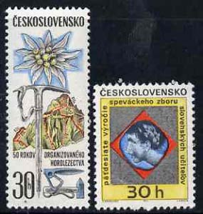 Czechoslovakia 1971 50th Anniversaries set of 2 (Slovak Terachers Choir & Slovak Alpine Organisation) unmounted mint, SG1957-58, stamps on music, stamps on mountains, stamps on flowers, stamps on edelweiss