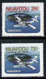 Tonga - Niuafo'ou 1983 Airport self-adhesive set of 2 opt'd SPECIMEN, as SG 17-18 (blocks or gutter pairs pro rata) unmounted mint, stamps on , stamps on  stamps on aviation, stamps on  stamps on self adhesive, stamps on  stamps on de havilland, stamps on  stamps on airports