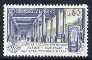 Czechoslovakia 1961 Karlovy Vary spa 60h unmounted mint from 'Praga 62' International Stamp Ex set, SG1253, stamps on water, stamps on exhibitions, stamps on spas, stamps on medical, stamps on hunting, stamps on fountains