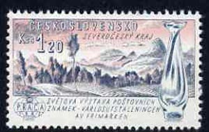 Czechoslovakia 1961 North Bohemian landscape and glass vase 1k20h unmounted mint from 'Praga 62' International Stamp Ex set, SG1254, stamps on exhibitions, stamps on glass