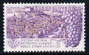 Czechoslovakia 1961 View of Bratislava & grapes 4k unmounted mint from 'Praga 62' International Stamp Ex set, SG1256, stamps on , stamps on  stamps on exhibitions, stamps on  stamps on alcolhol, stamps on  stamps on fruit, stamps on  stamps on wine
