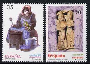 Spain 1998 Christmas set of 2 unmounted mint, SG3525-26, stamps on , stamps on  stamps on christmas, stamps on  stamps on food, stamps on  stamps on sculpture, stamps on  stamps on costumes