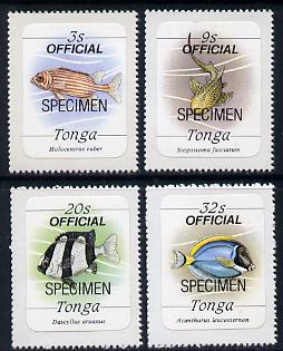 Tonga 1988 Marine Life (Fish) self-adhesive 4 values (3s, 9s, 20s & 32s) opt'd Official additionally opt'd SPECIMEN, between SG O222 & O231 unmounted mint, stamps on , stamps on  stamps on fish, stamps on  stamps on marine-life, stamps on  stamps on self adhesive