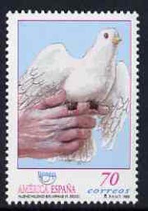 Spain 1999 America - A New Millennium without Arms (Dove on hand) unmounted mint, SG3610, stamps on birds, stamps on peace