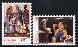 Spain 1999 Christmas set of 2 unmounted mint, SG 3624-25, stamps on christmas
