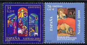 Spain 2000 Christmas set of 2  unmounted mint, SG3704-05, stamps on , stamps on  stamps on christmas, stamps on  stamps on arts