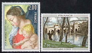 France 1977 French Art set of 2 (Rubens & Corot)  unmounted mint, SG2159-60, stamps on arts, stamps on rubens, stamps on bridges