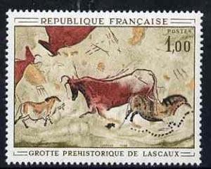 France 1968 Wall Painting Lascaux 1f  unmounted mint from French Art set, SG1786, stamps on , stamps on  stamps on arts, stamps on  stamps on animals, stamps on  stamps on bovine, stamps on  stamps on horses