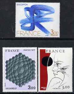 France 1977 Philatelic Creations - works of art by modern artists set of 3  unmounted mint, SG 2176-78, stamps on , stamps on  stamps on arts, stamps on  stamps on mathematics, stamps on  stamps on birds of prey, stamps on  stamps on eyes, stamps on  stamps on maths