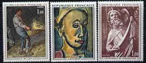 France 1971 French Art set of 3 unmounted mint, SG1908-1910, stamps on , stamps on  stamps on arts, stamps on  stamps on millet, stamps on  stamps on agriculture, stamps on  stamps on sculptures