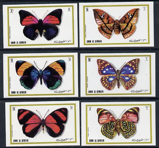 Umm Al Qiwain 1972 Butterflies imperf set of 6 unmounted mint Mi 623-28B*, stamps on butterflies